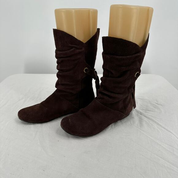 Steve Madden Womens Suede Scrunch Boots Size 7 Leather Brown Mid Calf Pull On - Picture 1 of 9